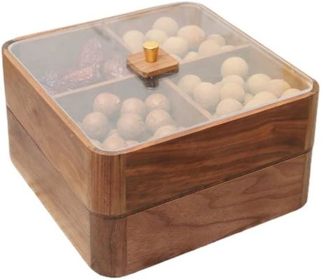 Plato de fruta de madera de doble capa con cubierta transparente Caja de fruta seca de madera de color marrón