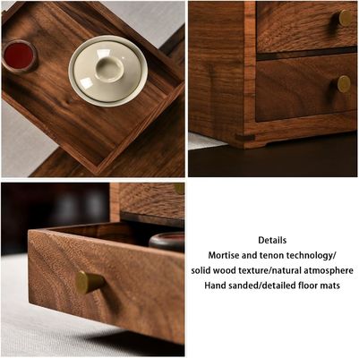 Caja de almacenamiento de escritorio de madera impresa con pantalla de seda con cajones de doble capa y más