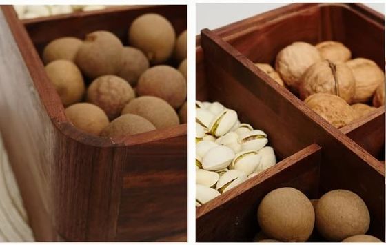 Plato de fruta de madera de doble capa con cubierta transparente Caja de fruta seca de madera de color marrón