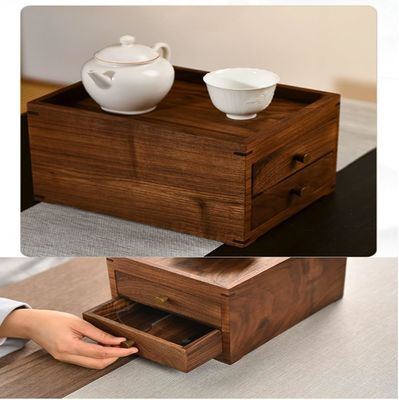 Caja de almacenamiento de escritorio de madera impresa con pantalla de seda con cajones de doble capa y más