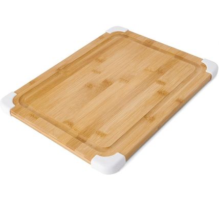 Tabla de corte de bambú de 11X14 pulgadas de color blanco sin resbalones con tabla de corte de madera con ranura de jugo