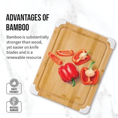 Tabla de corte de bambú de 11X14 pulgadas de color blanco sin resbalones con tabla de corte de madera con ranura de jugo