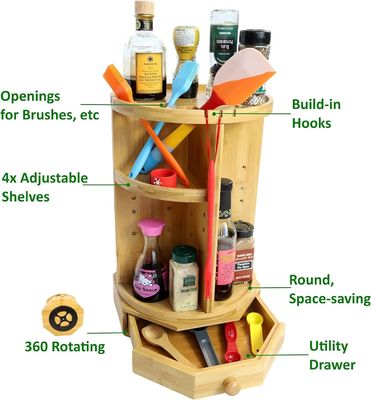 202407 Estantes y cajones ajustables Bambú maquillaje giratorio organizador artículos para el hogar
