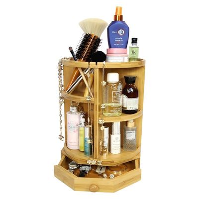 202407 Estantes y cajones ajustables Bambú maquillaje giratorio organizador artículos para el hogar