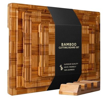 Conjunto sostenible de 3 tablas de corte de bambú personalizadas con ranura de jugo de gran tamaño