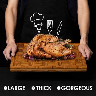 Conjunto sostenible de 3 tablas de corte de bambú personalizadas con ranura de jugo de gran tamaño