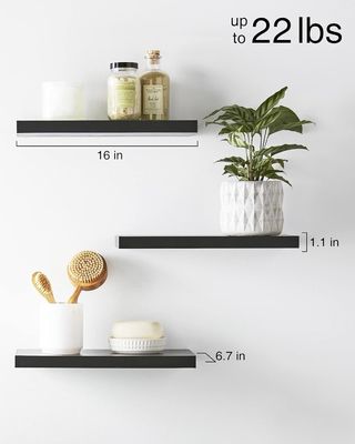16En negro Mdf Estantes flotantes Conjunto de 3 para libros Almacenamiento de la habitación Ventaja de gran cantidad