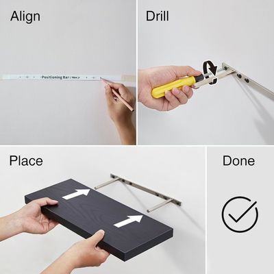 16En negro Mdf Estantes flotantes Conjunto de 3 para libros Almacenamiento de la habitación Ventaja de gran cantidad