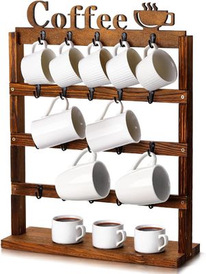 Estante de almacenamiento de tazas de café de madera rustica de época 4 niveles
