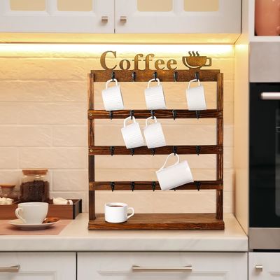 Estante de almacenamiento de tazas de café de madera rustica de época 4 niveles