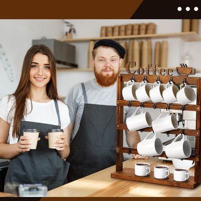 Estante de almacenamiento de tazas de café de madera rustica de época 4 niveles