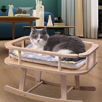 Cama de gato y perro de madera portátil Cama elevada para mascotas silla giratoria para relajarse