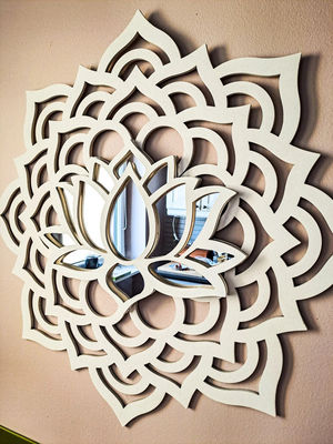 BOHO MANDALA Espejo de pared Flor de loto Estallido de sol Yoga Meditación Decoración de pared de madera