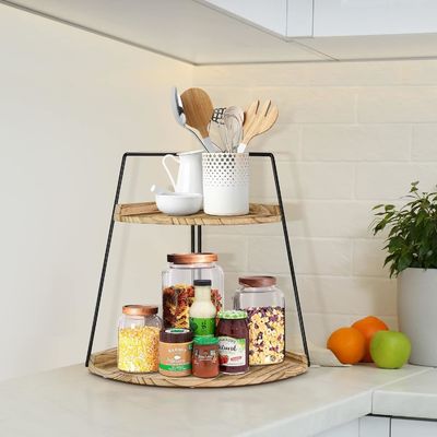 Estante de esquina de 2 niveles para almacenamiento y organización