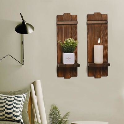 202406 Portadores de velas rústicas de madera para la pared con velas colgantes para un ambiente acogedor