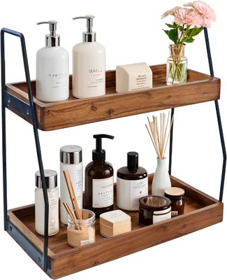 Sí organizador de baño de 2 niveles de acacia Estante de almacenamiento de madera para la cocina del baño