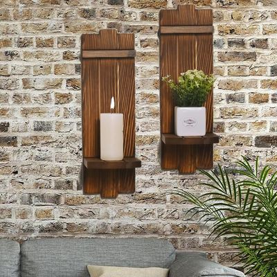 202406 Portadores de velas rústicas de madera para la pared con velas colgantes para un ambiente acogedor