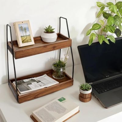 Sí organizador de baño de 2 niveles de acacia Estante de almacenamiento de madera para la cocina del baño