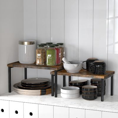 Disponible OEM ODM Conjunto de 2 Repisas Extensibles en Marrón Rustico para ahorrar espacio