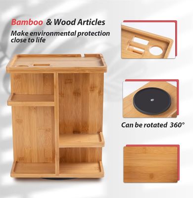 Organizador de maquillaje y almacenamiento de cuidado de la piel de madera tallada de bambú para una vanidad libre de desorden