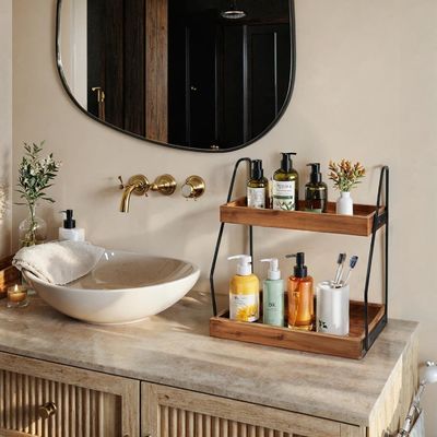 Sí organizador de baño de 2 niveles de acacia Estante de almacenamiento de madera para la cocina del baño