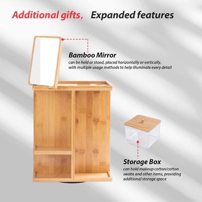 Organizador de maquillaje y almacenamiento de cuidado de la piel de madera tallada de bambú para una vanidad libre de desorden
