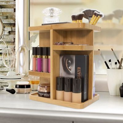 Organizador de maquillaje versátil Maquillaje de madera de bambú Carrusel de almacenamiento para el cuidado de la piel Carga ≤5kg