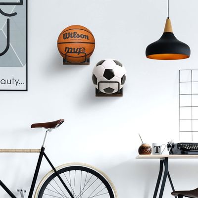 Muebles de salón Muebles de balón multi deportivo Estante de almacenamiento con montura de pared de madera quemada