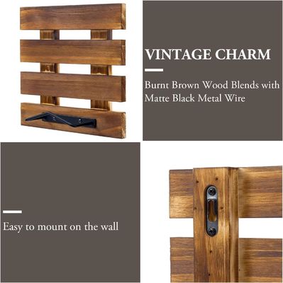 Tamaño personalizado Rustico de madera sólida quemada y metal negro de alambre montado en la pared