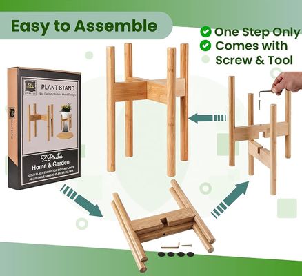 Stand de plantas de madera de bambú ajustable Ideal para macetas y jarrones de flores de 8 10 y 12 pulgadas