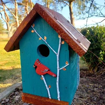 Casita de pájaros de colores de madera hecha a mano Mini Caja de madera colgante para jardín del patio