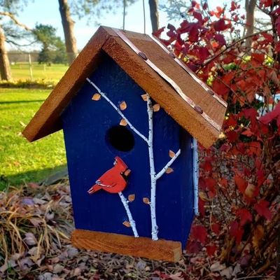 Casita de pájaros de colores de madera hecha a mano Mini Caja de madera colgante para jardín del patio