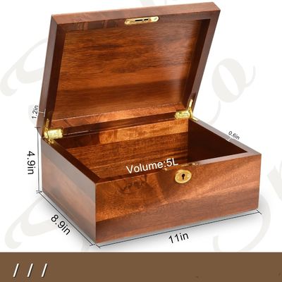 Caja de almacenamiento de madera sólida de acacia hecha a mano con tapa con bisagra ideal para el embalaje de regalos