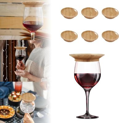 Haga que su fiesta se destaque Bamboo Topper de vidrio de madera para copa de vino