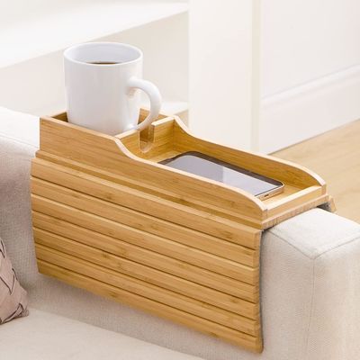 Sofá de bambú natural soporte de taza de sofá con laminado brillante