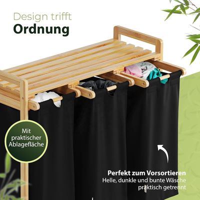 24x13x22cm Cestilla de lavado de bambú hecha a mano con bolsas corredizas extraíbles de dos secciones