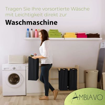 24x13x22cm Cestilla de lavado de bambú hecha a mano con bolsas corredizas extraíbles de dos secciones