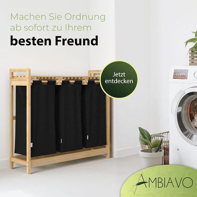 24x13x22cm Cestilla de lavado de bambú hecha a mano con bolsas corredizas extraíbles de dos secciones