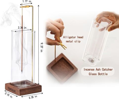Contenedor de incienso de madera ambiental con captador de cenizas de vidrio y quemador de incienso anti cenizas