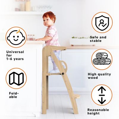 Logotipo personalizado Acceptable cocina de madera escalón taburete ayudante torre de pie para niños pequeños