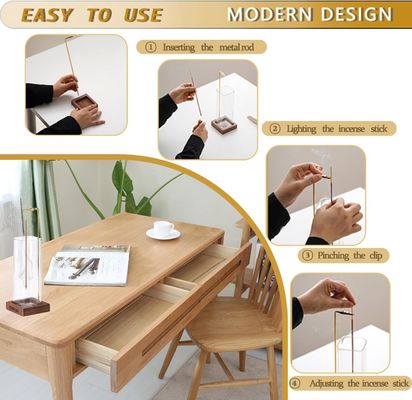 Contenedor de incienso de madera ambiental con captador de cenizas de vidrio y quemador de incienso anti cenizas