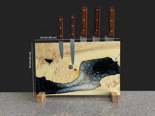 Pedido personalizado Cuchillo magnético de resina epoxi de madera Conjunto de cuchillo de bloque de soporte universal