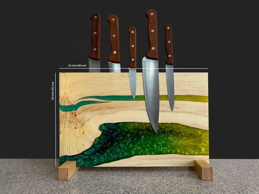 Pedido personalizado Cuchillo magnético de resina epoxi de madera Conjunto de cuchillo de bloque de soporte universal