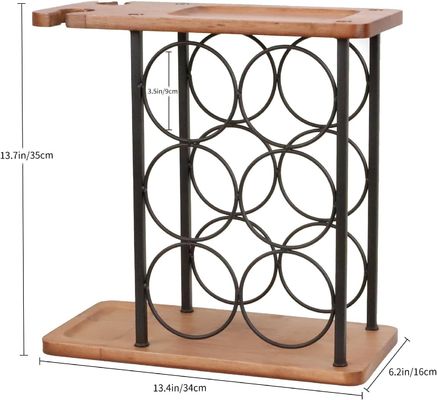 Estante de vino de mesa de madera en relieve con bandeja hecha a mano contiene 6 botellas y 2 vasos