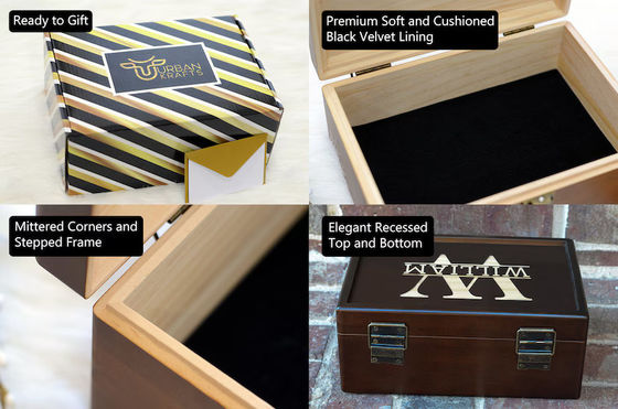 6.2*6.2*4.48 Caja de madera personalizada en la que se pueden comprar artículos de mesa recuerdos para el quinto aniversario