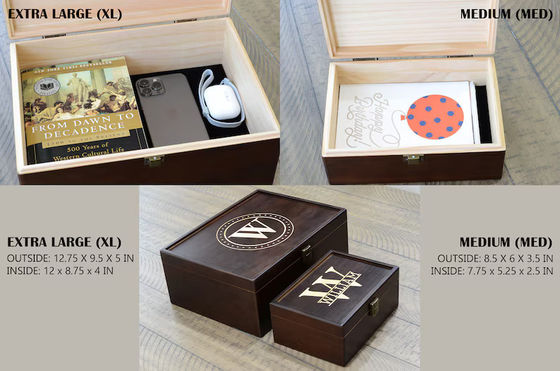 6.2*6.2*4.48 Caja de madera personalizada en la que se pueden comprar artículos de mesa recuerdos para el quinto aniversario