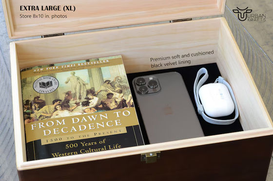 6.2*6.2*4.48 Caja de madera personalizada en la que se pueden comprar artículos de mesa recuerdos para el quinto aniversario