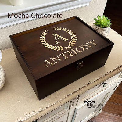 6.2*6.2*4.48 Caja de madera personalizada en la que se pueden comprar artículos de mesa recuerdos para el quinto aniversario