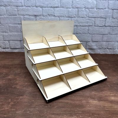 Embalaje de correo Y 4 Tier Stand Estante de pantalla de madera para pantalla de mesa de postres de tamaño personalizado