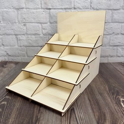 Embalaje de correo Y 4 Tier Stand Estante de pantalla de madera para pantalla de mesa de postres de tamaño personalizado